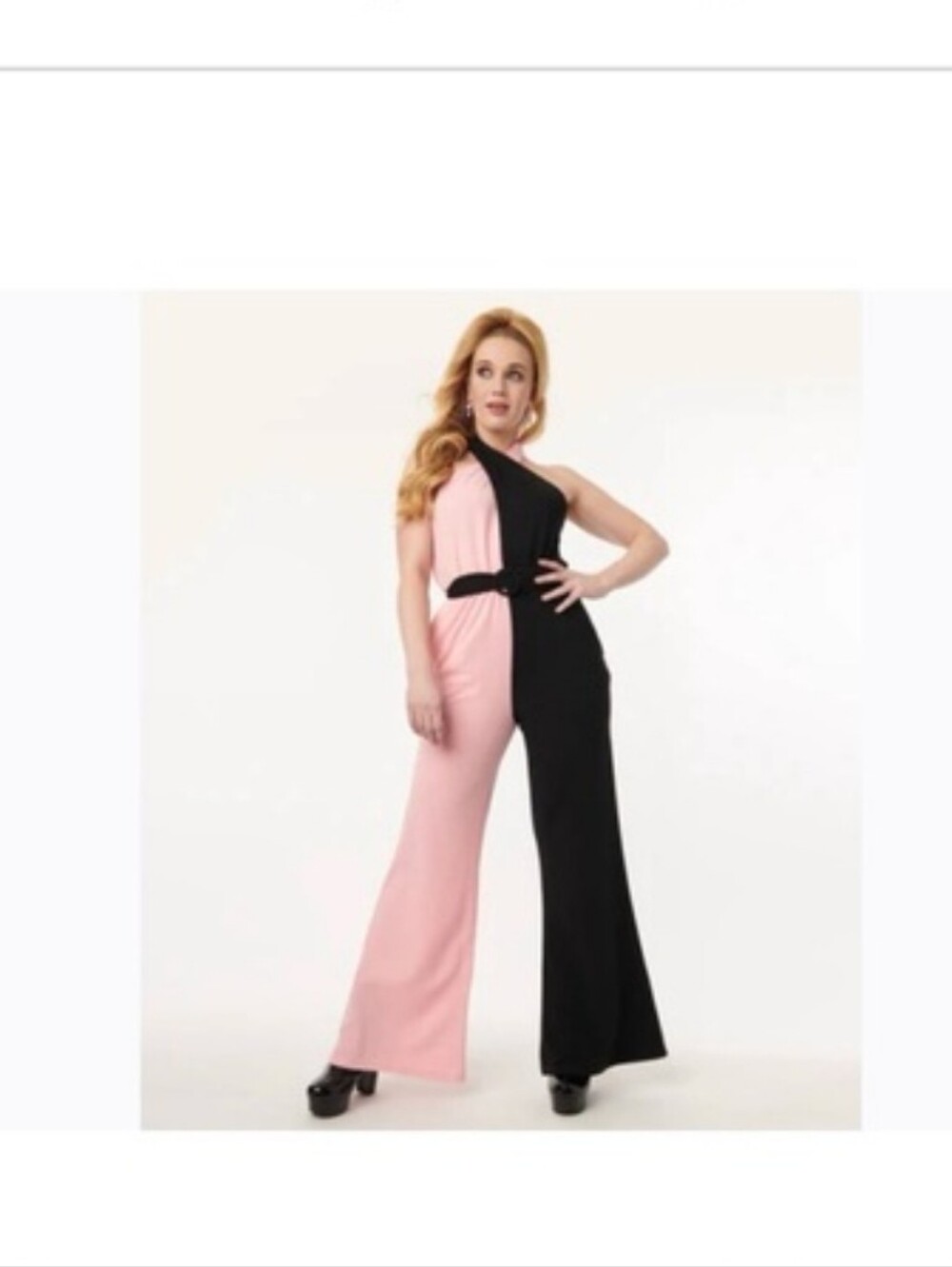 Smak Parlour/Unique Vintage Women’s Pink and Black Boot Cut Jumpsuit